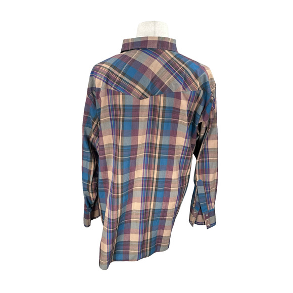 Ely Cattleman Western Shirt Men’s 2XL XXL Brown Blue Plaid Pearl Snap Button-Up - Picture 5 of 9
